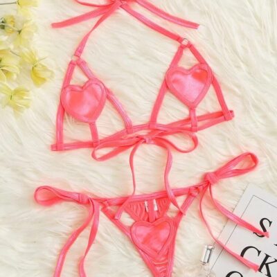 Conjunto de 2 Piezas Diseño de Corazón Color Rosa Sandía