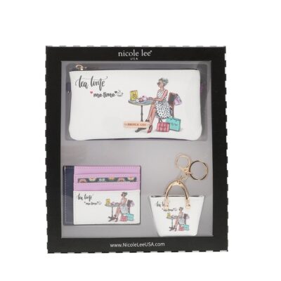 SET 3 PIEZAS NICOLE LEE (CROSSBODY, TARJETERO Y MONEDERO) TEA TIME ME TIME