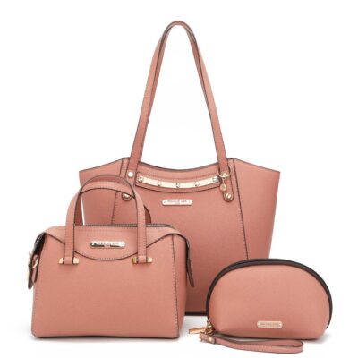 MIA SET DE 3 PIEZAS COLOR DUSTY PINK (SHOPPER, MINI SATCHEL, POUCH)