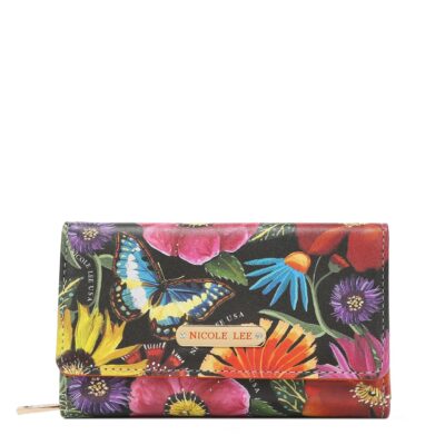 WALLET TRIFOLD NICOLE LEE BUTTER FLOWER BLACK